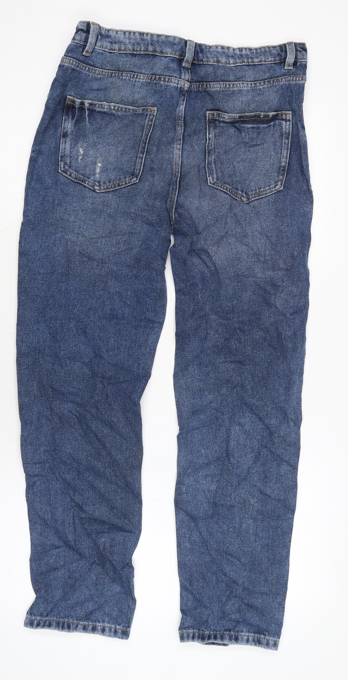 Marks and Spencer Girls Blue Cotton Skinny Jeans Size 14 Years L28 in Regular Zip - Distressed