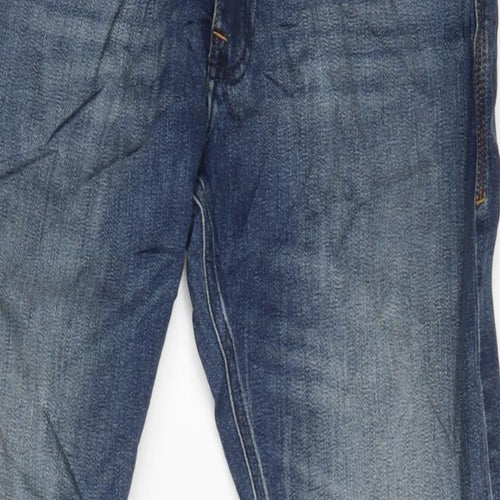 Marks and Spencer Mens Blue Cotton Blend Straight Jeans Size 32 in L33 in Extra-Slim Zip