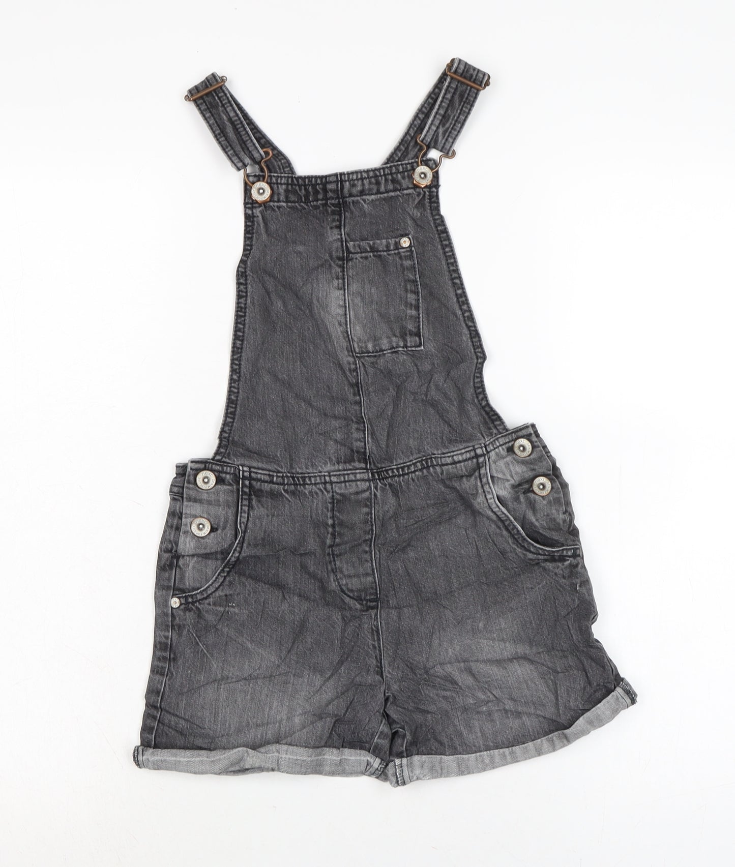 NEXT Girls Grey Cotton Dungaree One-Piece Size 9 Years Snap - PIT TO PIT 7.5I N