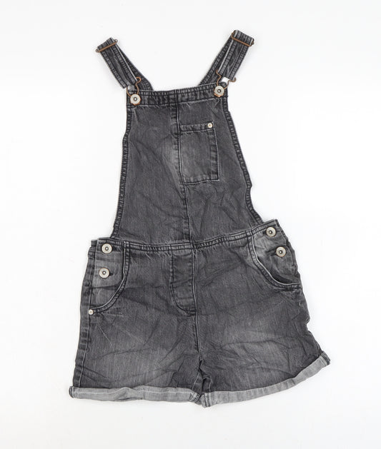 NEXT Girls Grey Cotton Dungaree One-Piece Size 9 Years Snap - PIT TO PIT 7.5I N