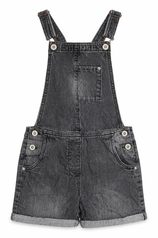 NEXT Girls Grey Cotton Dungaree One-Piece Size 9 Years Snap - PIT TO PIT 7.5I N