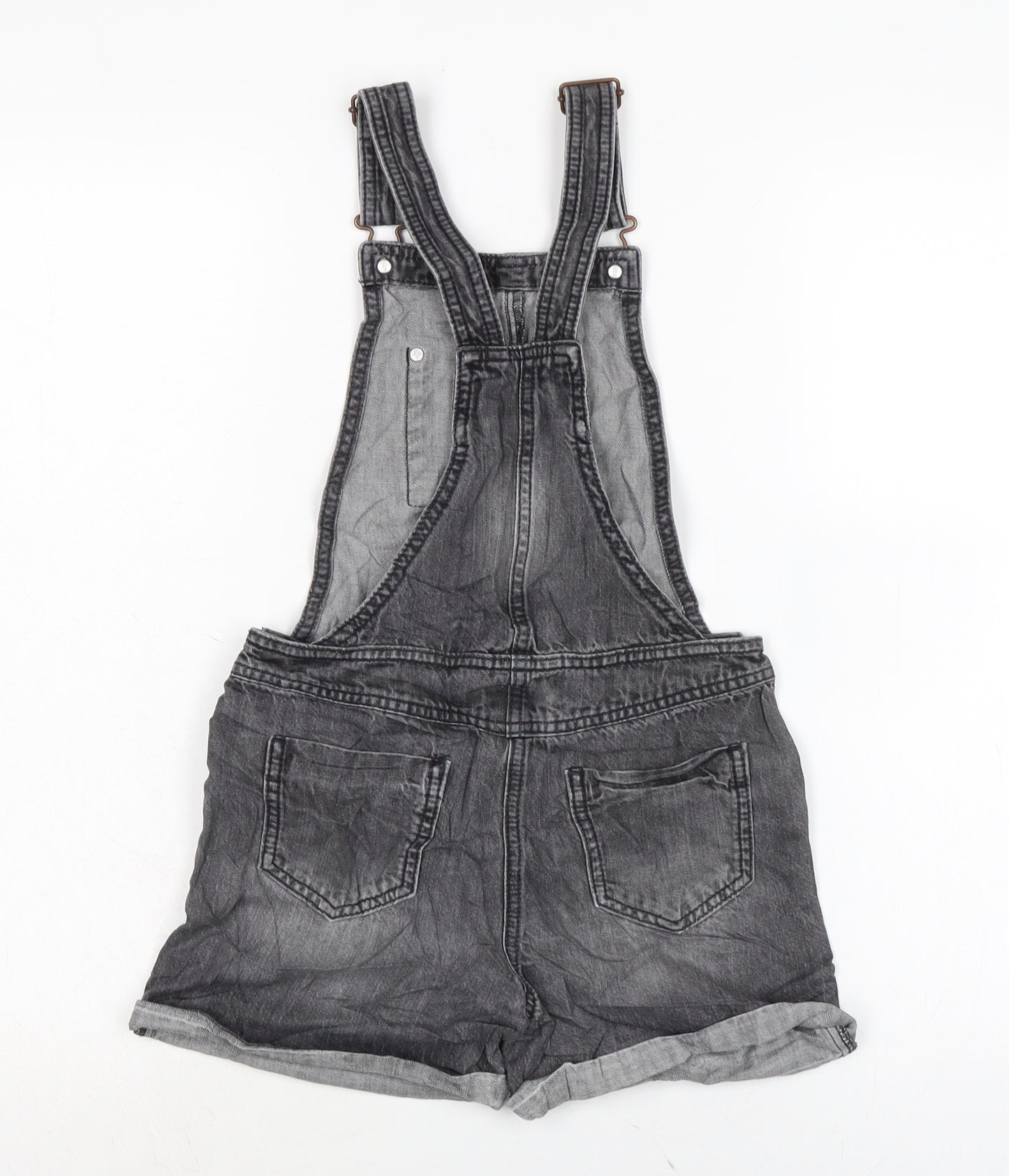 NEXT Girls Grey Cotton Dungaree One-Piece Size 9 Years Snap - PIT TO PIT 7.5I N