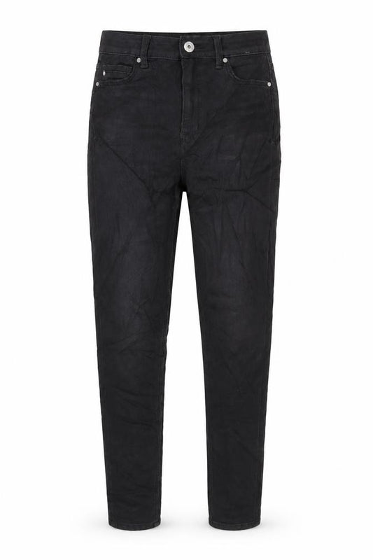 Front view of Marks & Spencer women’s black cotton blend mom jeans, size UK 6, 29-inch leg regular zip
