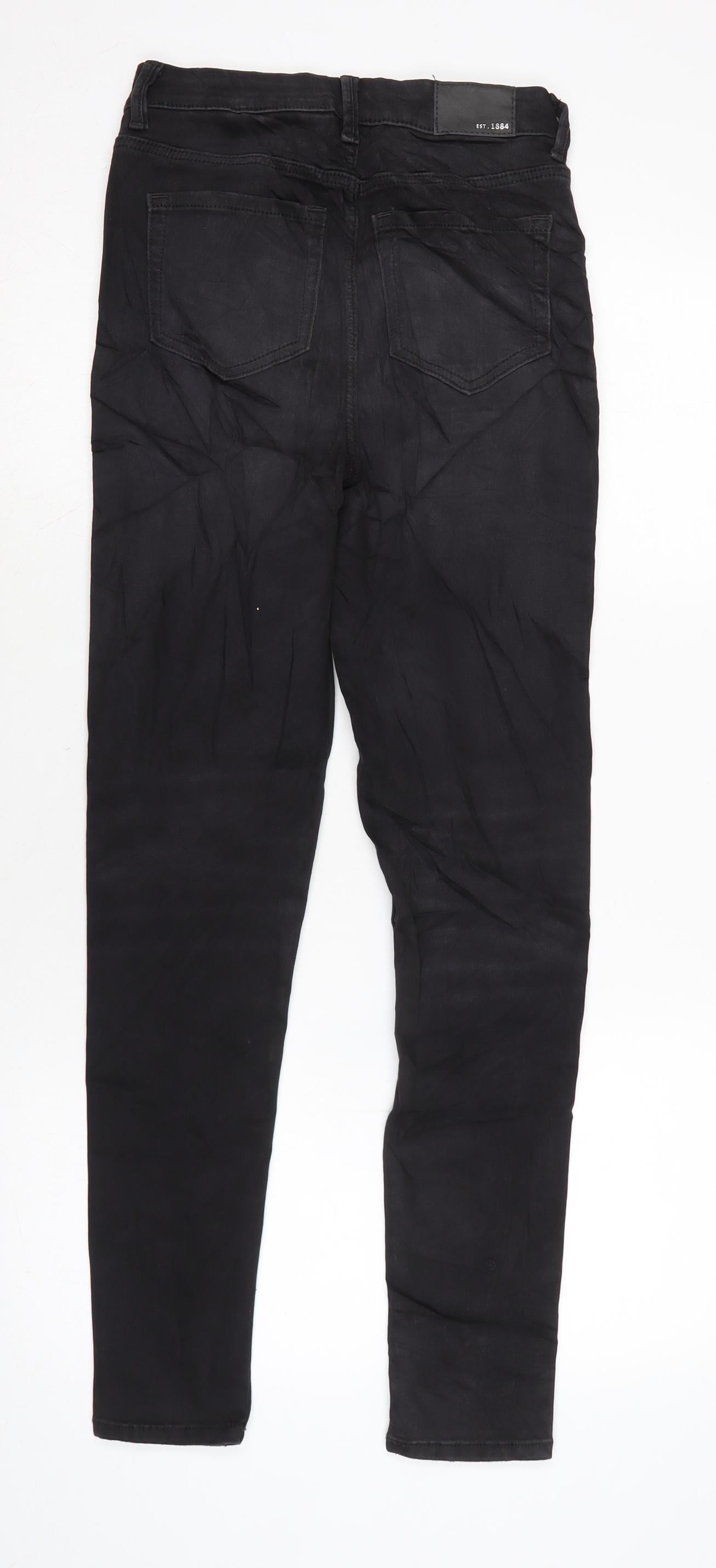 Marks and Spencer Womens Black Cotton Blend Mom Jeans Size 6 L29 in Regular Zip