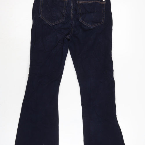 Marks and Spencer Womens Blue Cotton Blend Flared Jeans Size 8 L26 in Regular Zip