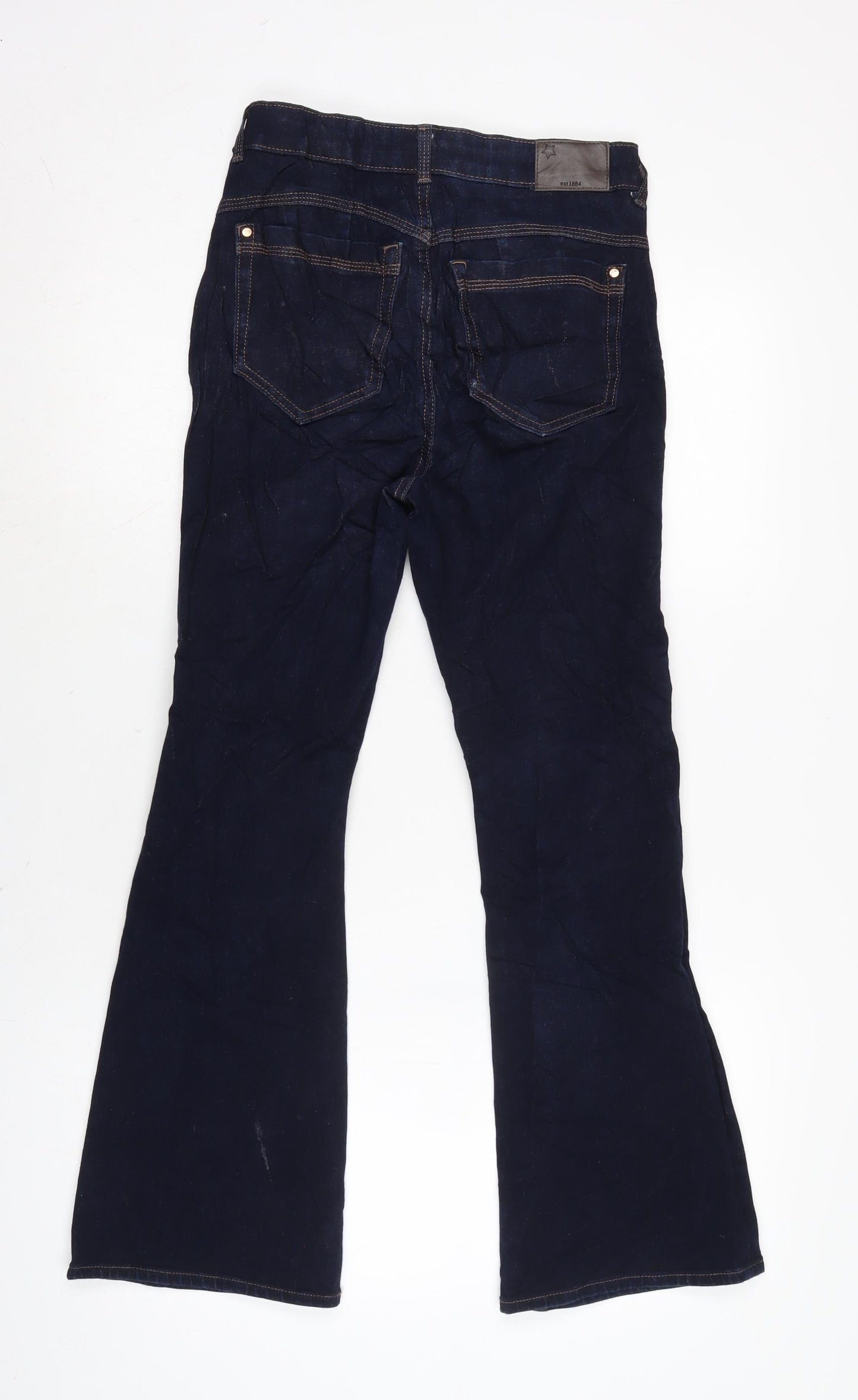 Marks and Spencer Womens Blue Cotton Blend Flared Jeans Size 8 L26 in Regular Zip