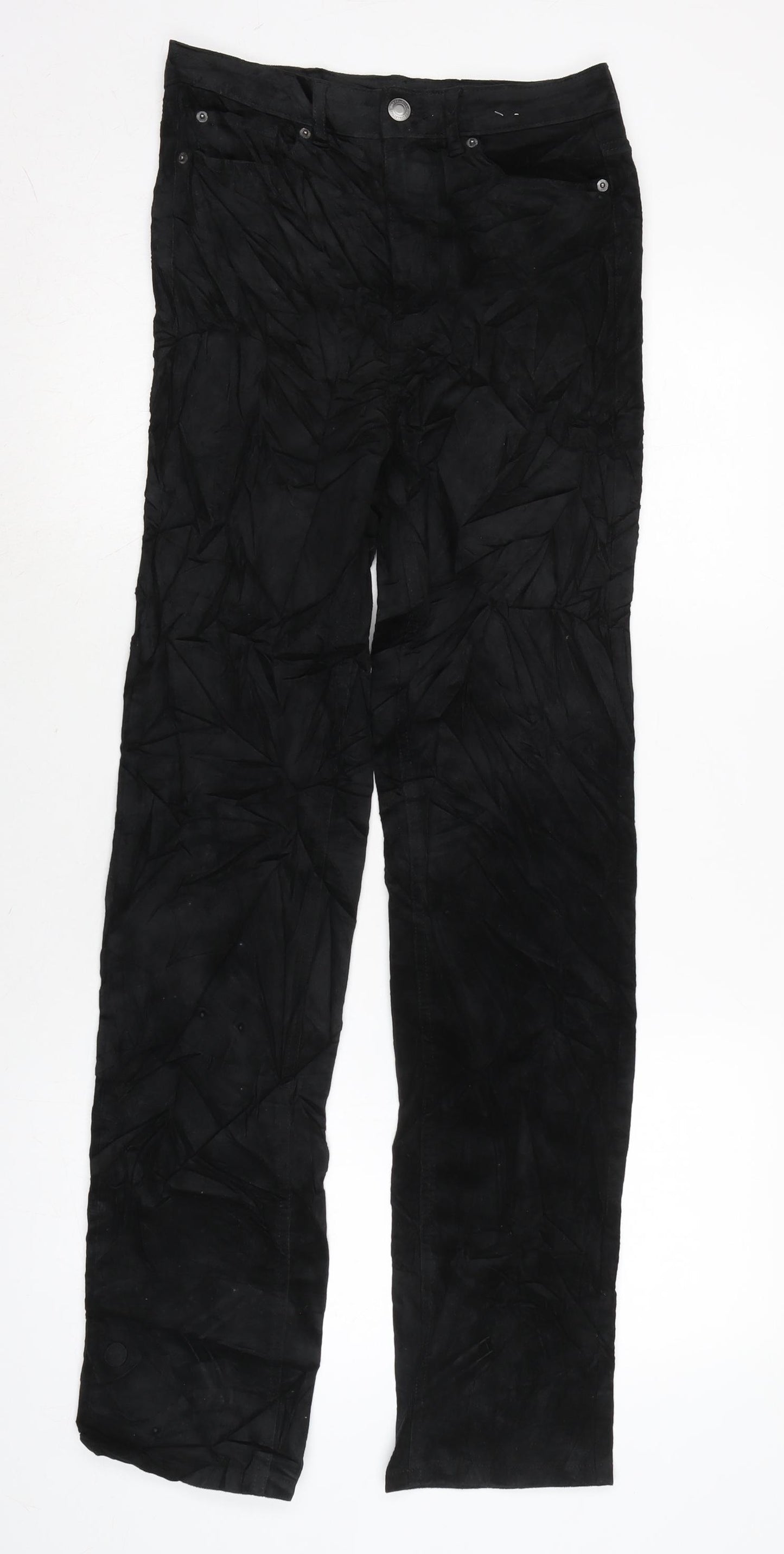 Marks and Spencer Womens Black Cotton Trousers Size 8 L32 in Regular Zip