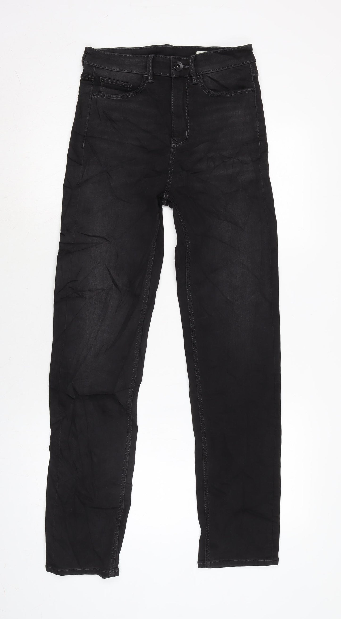 Marks and Spencer Womens Grey Cotton Blend Straight Jeans Size 8 L29.5 in Regular Zip