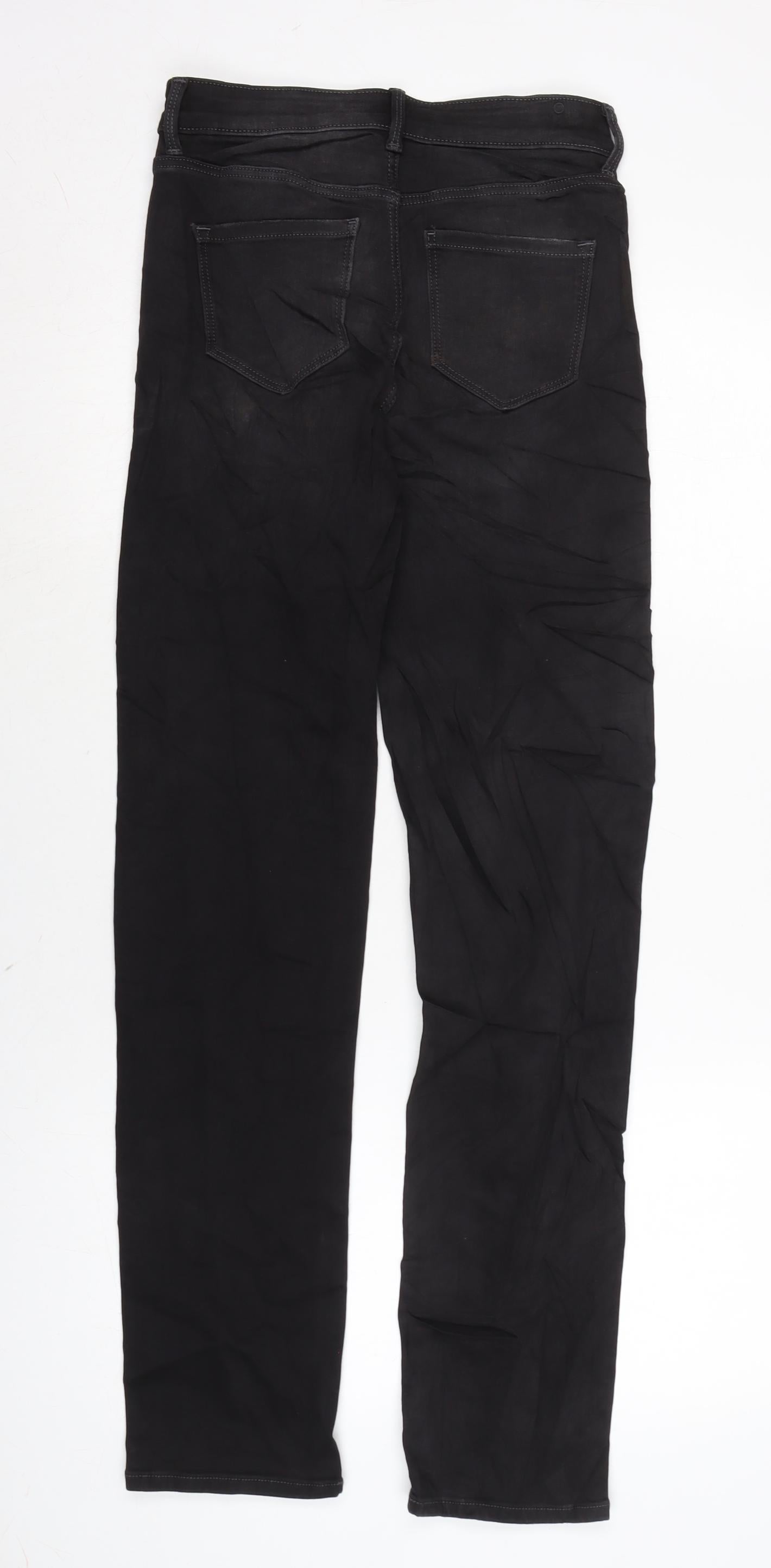 Marks and Spencer Womens Grey Cotton Blend Straight Jeans Size 8 L29.5 in Regular Zip