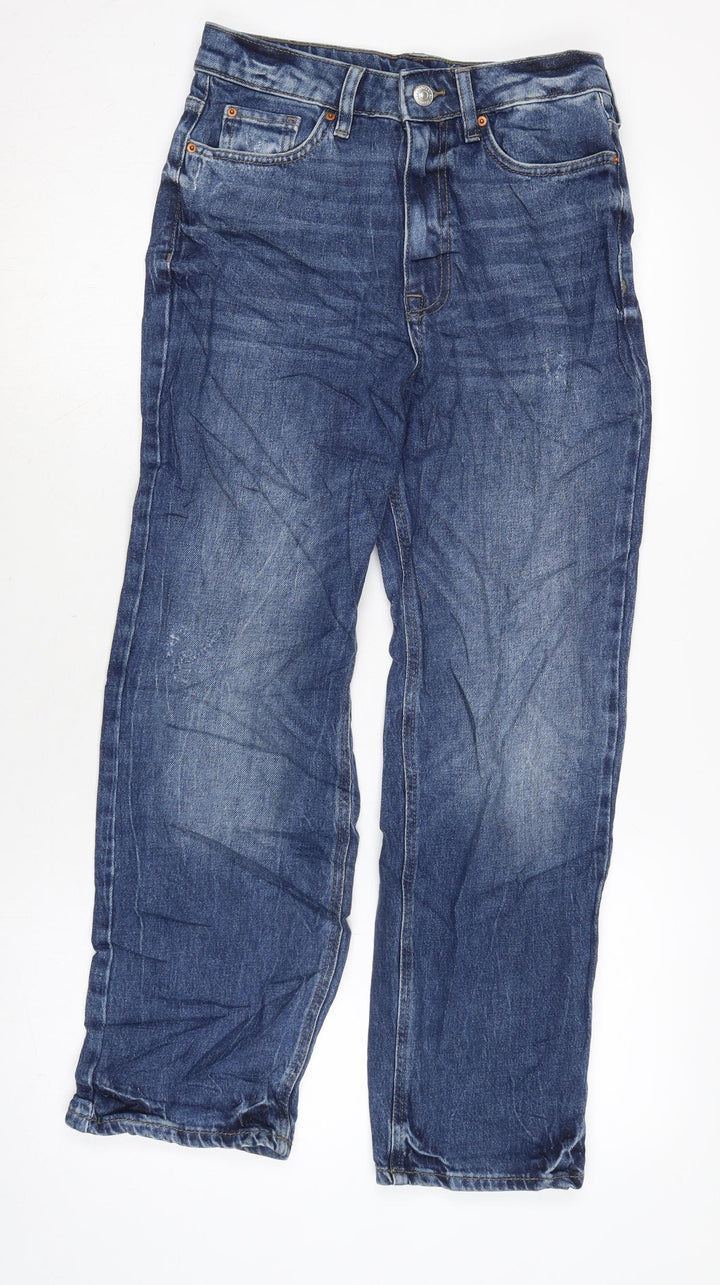 Marks and Spencer Womens Blue Cotton Blend Straight Jeans Size 8 L26 in Regular Zip