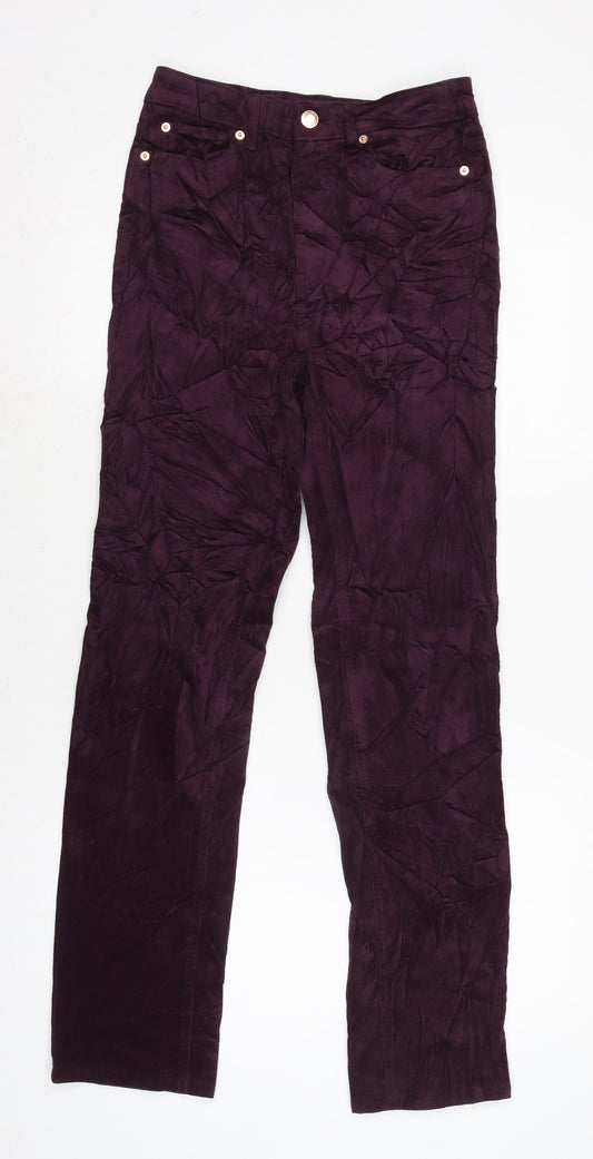 Marks and Spencer Womens Purple Cotton Trousers Size 8 L30 in Regular Zip