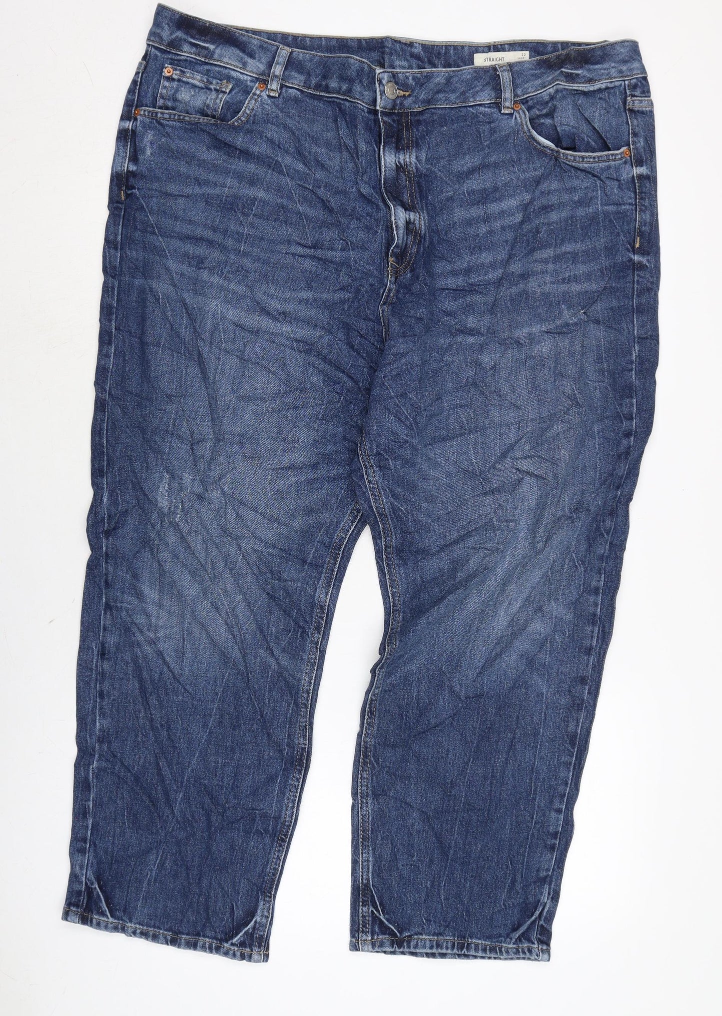 Marks and Spencer Womens Blue Cotton Blend Straight Jeans Size 22 L24.5 in Regular Zip
