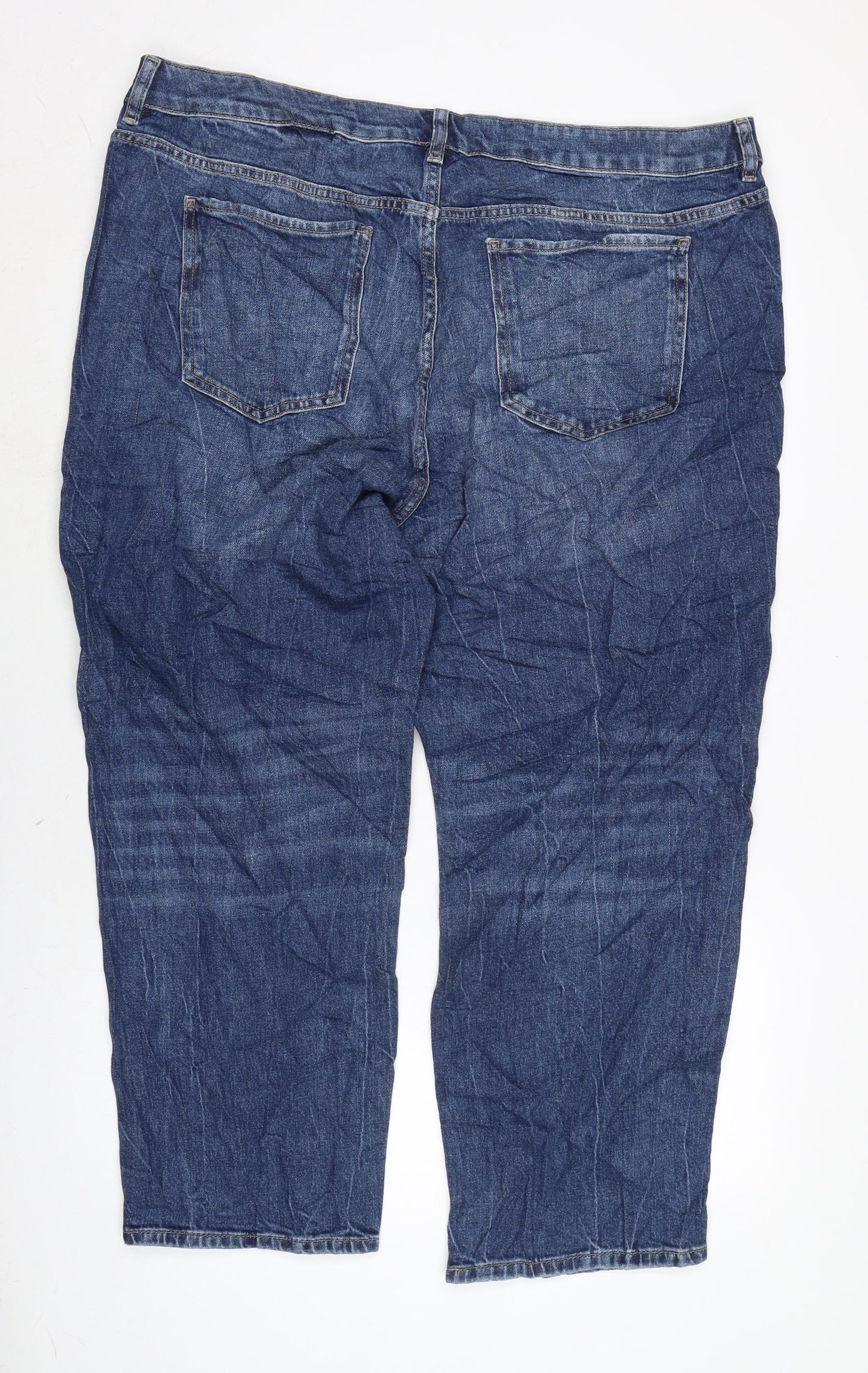 Marks and Spencer Womens Blue Cotton Blend Straight Jeans Size 22 L24.5 in Regular Zip