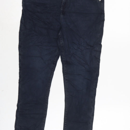 Marks and Spencer Girls Blue Houndstooth Cotton Straight Jeans Size 11-12 Years L24 in Regular Zip