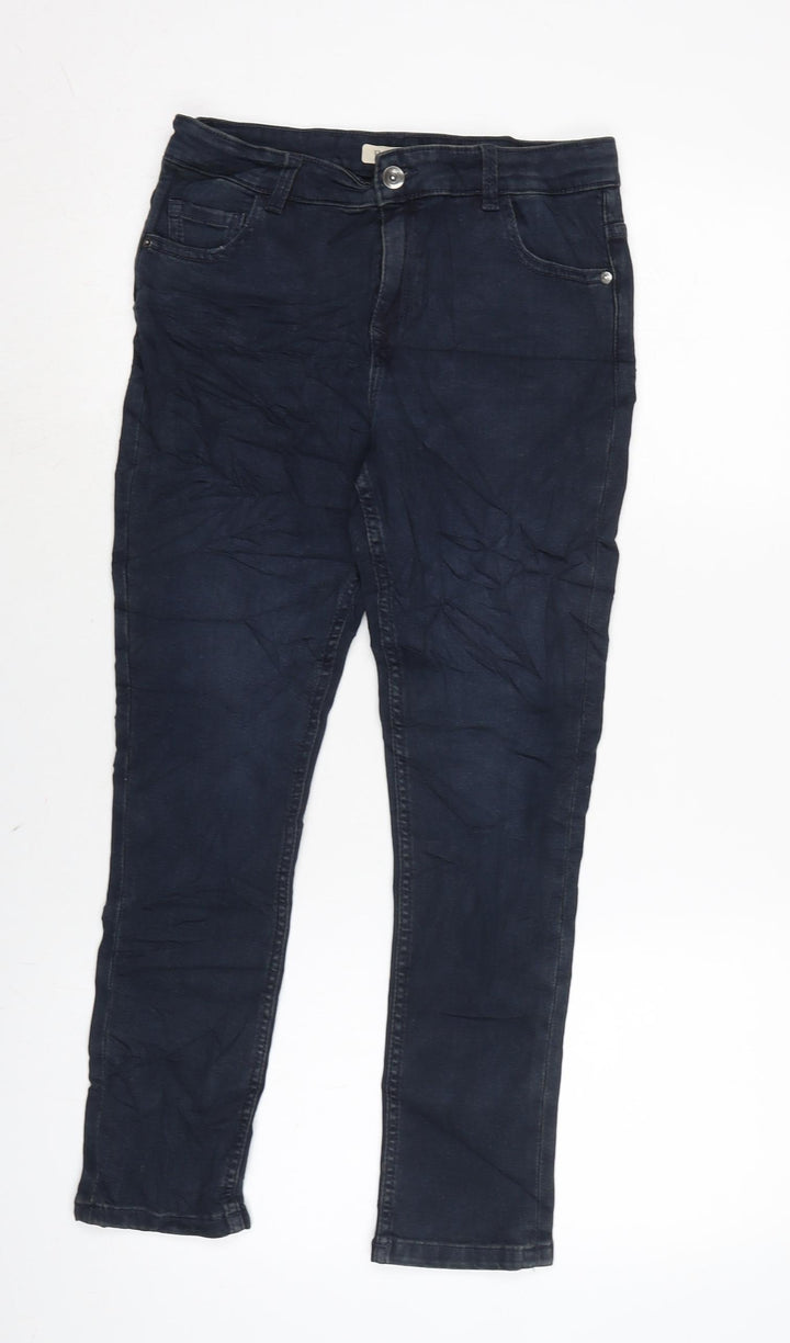 Marks and Spencer Girls Blue Houndstooth Cotton Straight Jeans Size 11-12 Years L24 in Regular Zip