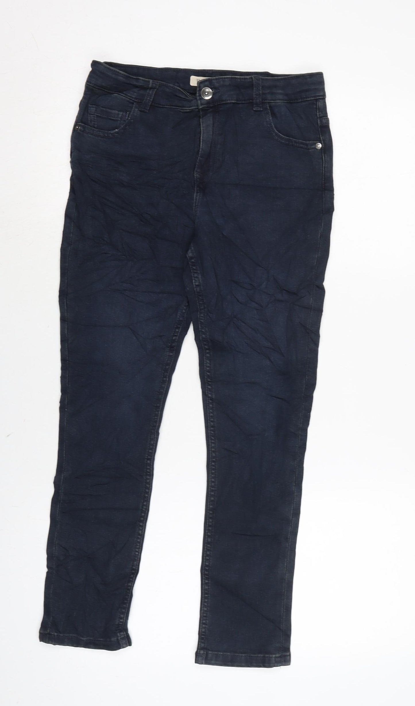 Marks and Spencer Girls Blue Houndstooth Cotton Straight Jeans Size 11-12 Years L24 in Regular Zip