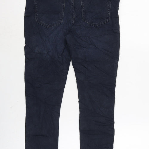 Marks and Spencer Girls Blue Houndstooth Cotton Straight Jeans Size 11-12 Years L24 in Regular Zip