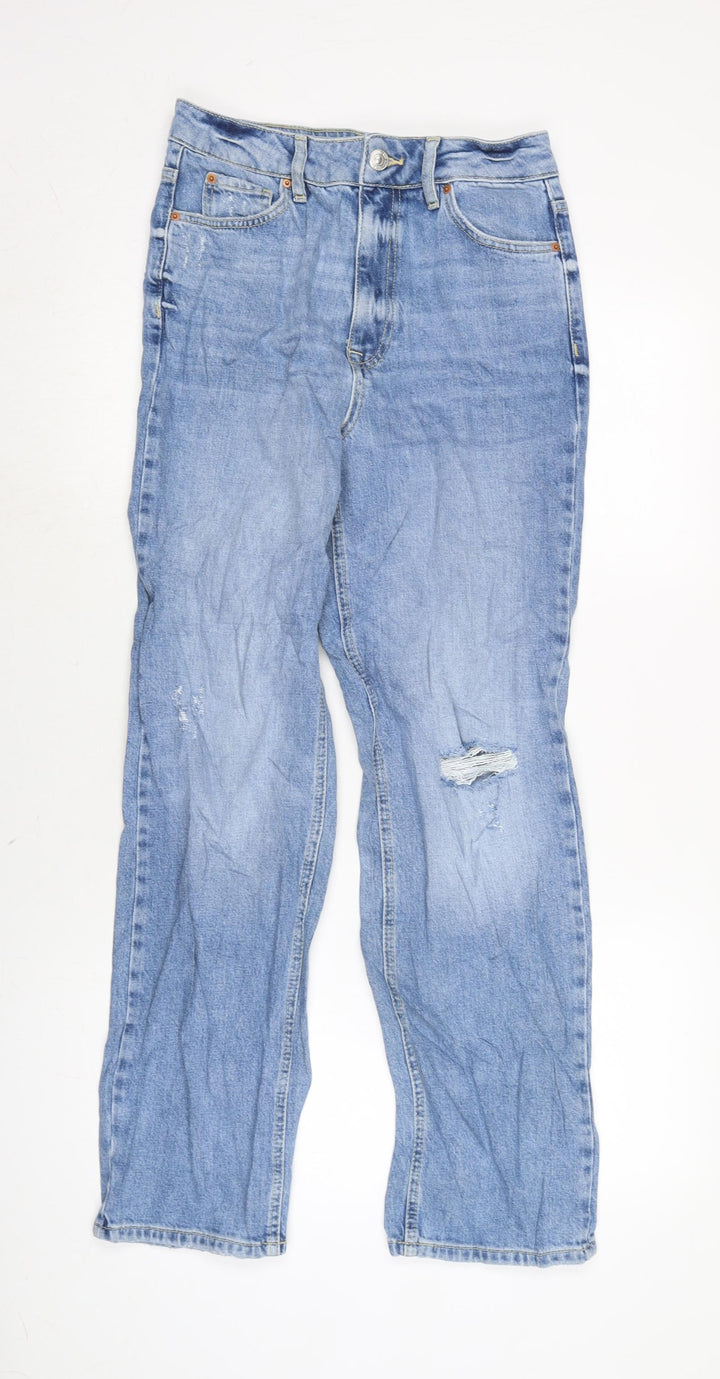 Marks and Spencer Womens Blue Cotton Blend Straight Jeans Size 8 L28 in Regular Zip