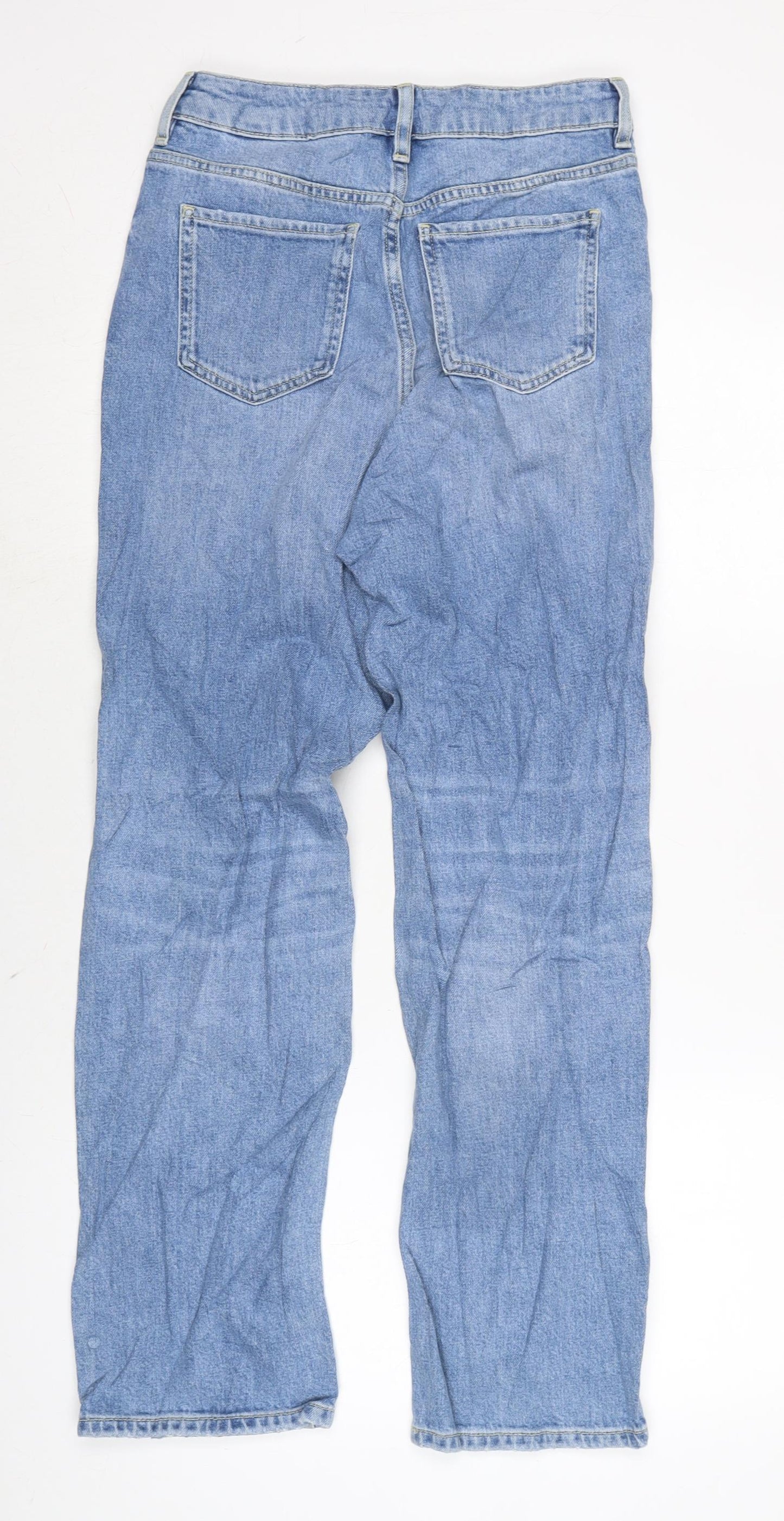 Marks and Spencer Womens Blue Cotton Blend Straight Jeans Size 8 L28 in Regular Zip