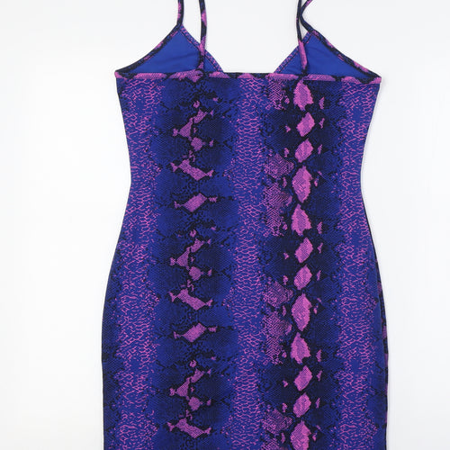 Missguided Womens Blue Animal Print Polyester Bodycon Size 12 V-Neck - Pink