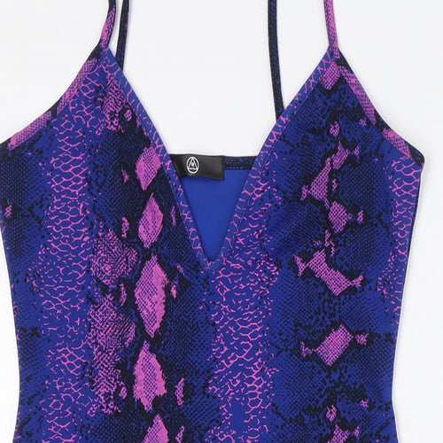 Missguided Womens Blue Animal Print Polyester Bodycon Size 12 V-Neck - Pink
