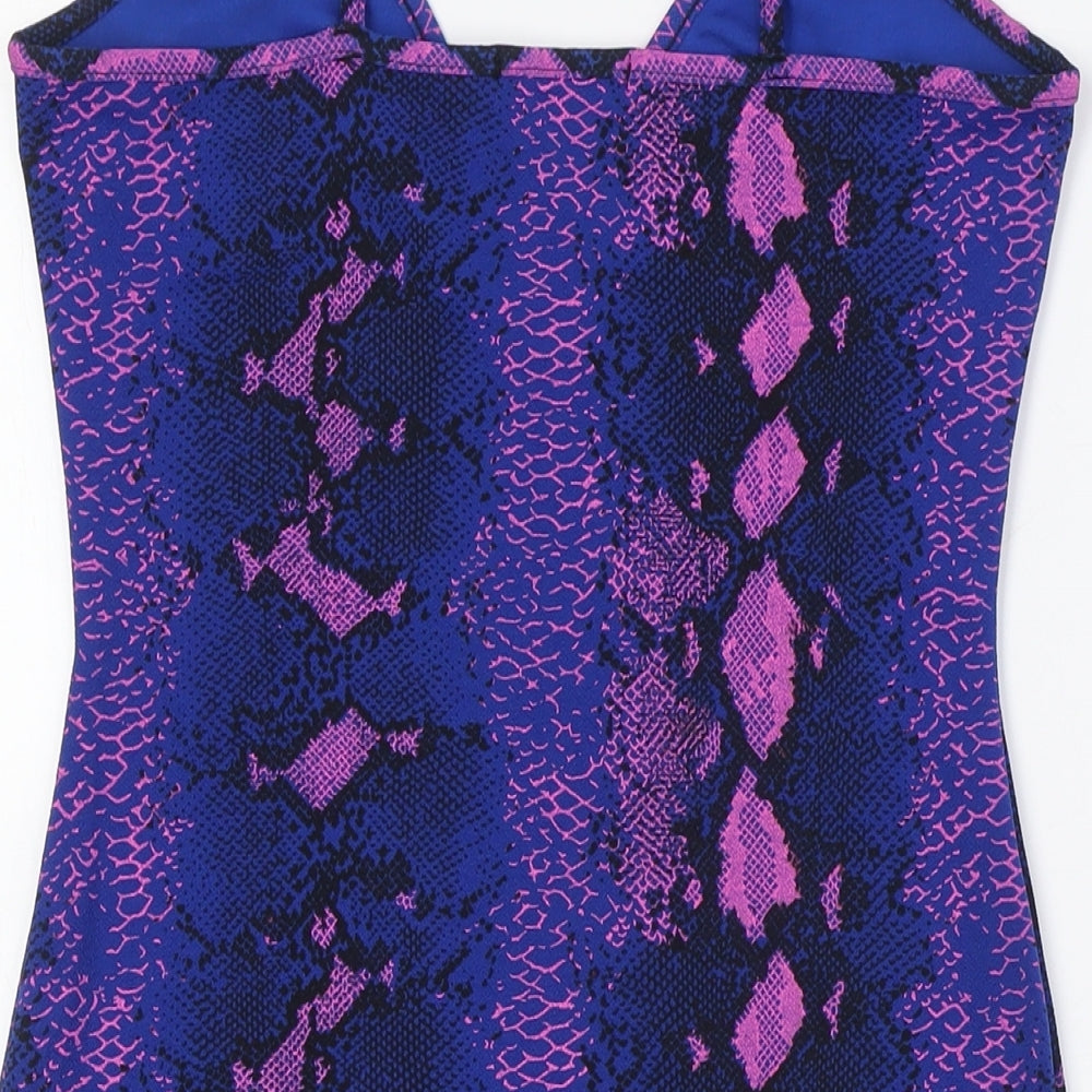 Missguided Womens Blue Animal Print Polyester Bodycon Size 12 V-Neck - Pink