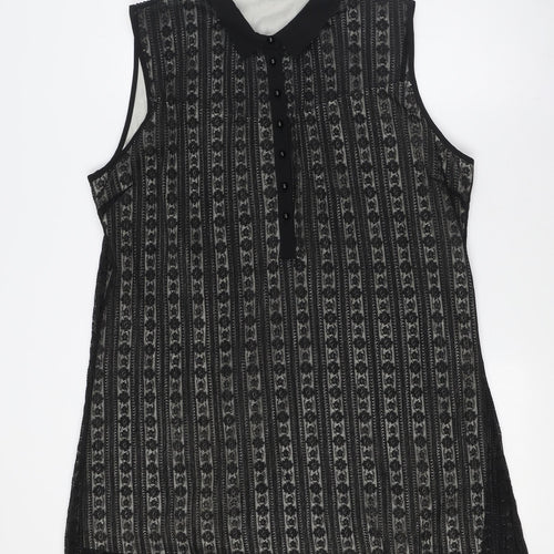 Klass Womens Black Polyester A-Line Size 20 Collared Button - Lace Overlay