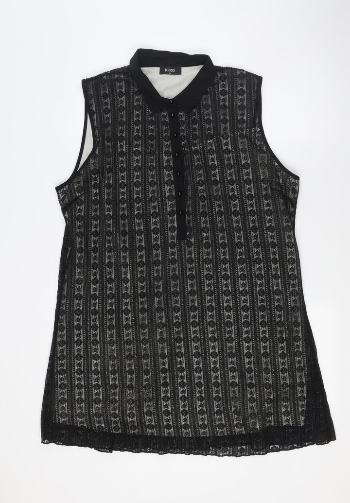 Klass Womens Black Polyester A-Line Size 20 Collared Button - Lace Overlay