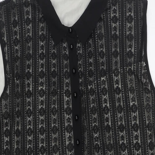 Klass Womens Black Polyester A-Line Size 20 Collared Button - Lace Overlay