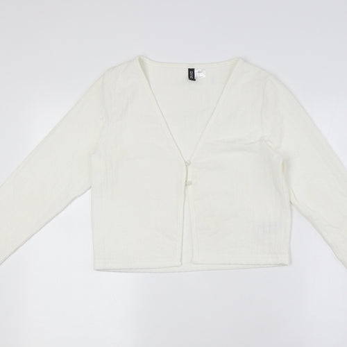 Divided by H&M Womens Ivory Polyester Basic Button-Up Size M V-Neck