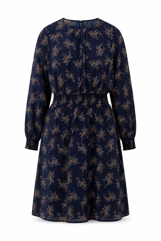 Front view of Stella Morgan women’s blue polyester a-line, size UK 12, round neck button - elasticated waist