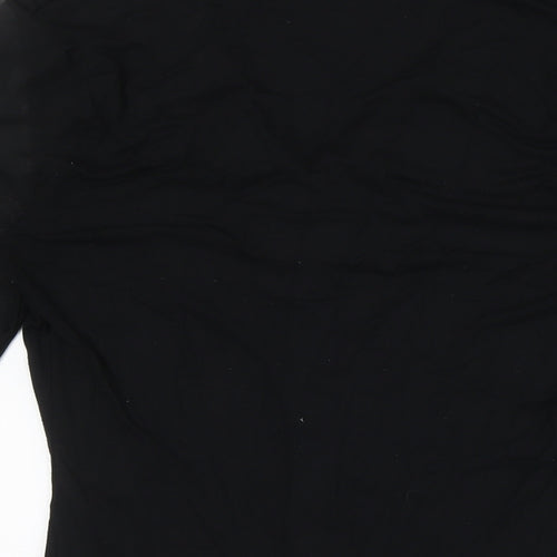 Marks and Spencer Womens Black Viscose Basic Button-Up Size 10 Mock Neck - Tie Neck