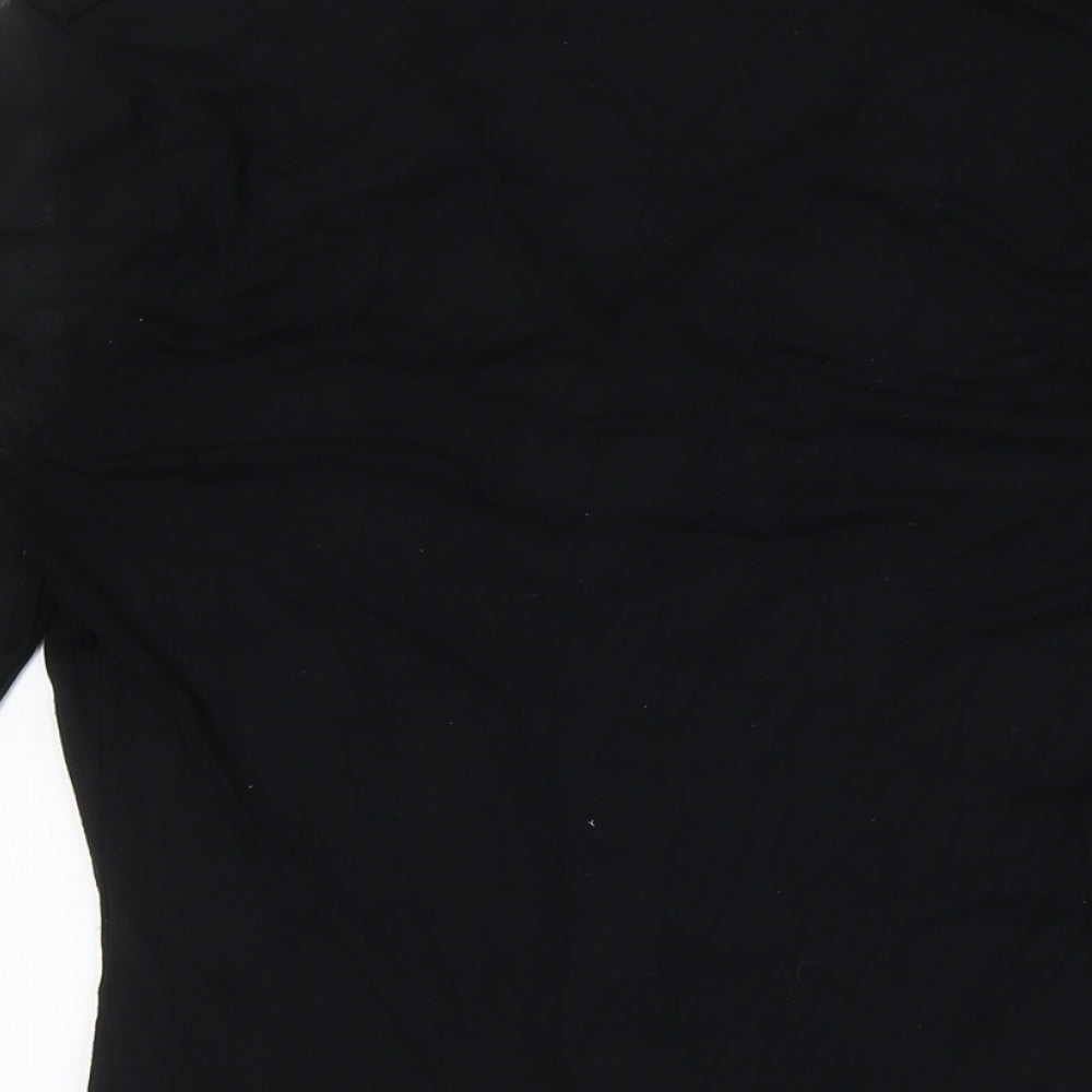 Marks and Spencer Womens Black Viscose Basic Button-Up Size 10 Mock Neck - Tie Neck