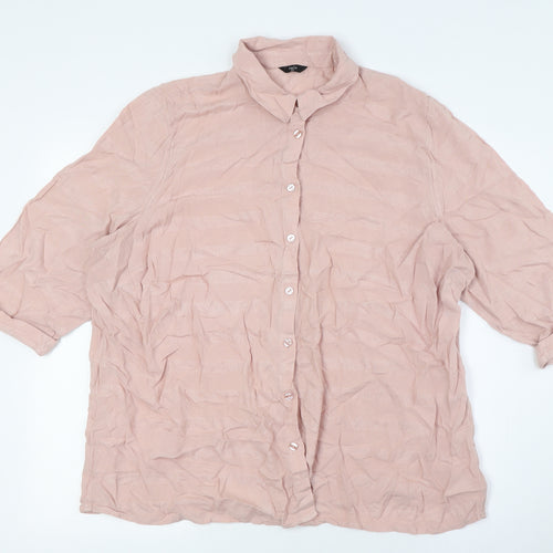 M&Co Womens Pink Viscose Basic Button-Up Size 20 Collared