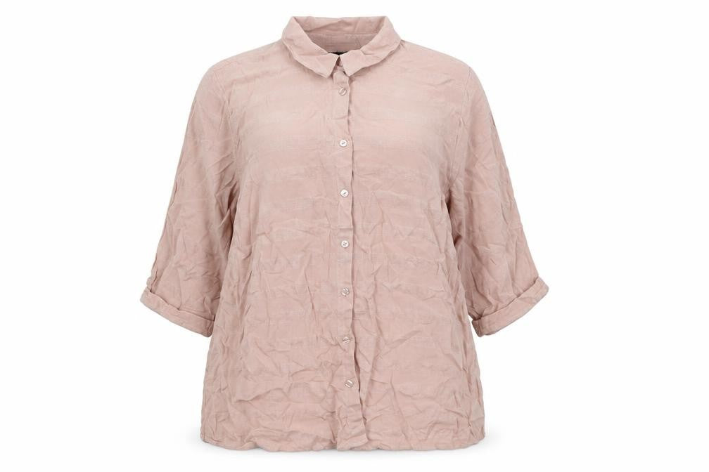 Front view of M&Co women’s pink viscose basic button-up, size UK 20, collared