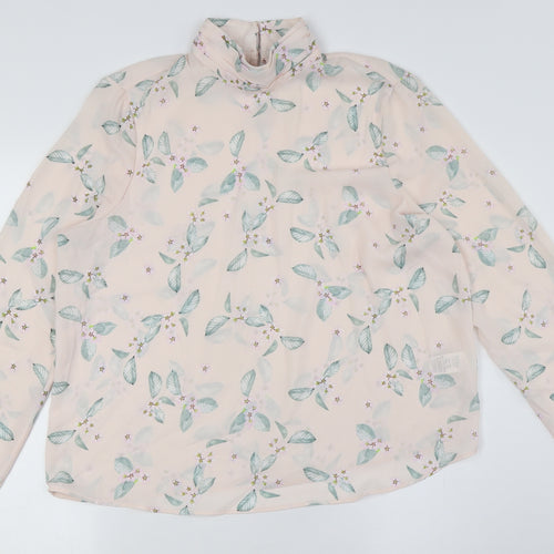 Marks and Spencer Womens Pink Floral Polyester Basic Button-Up Size 16 Mock Neck