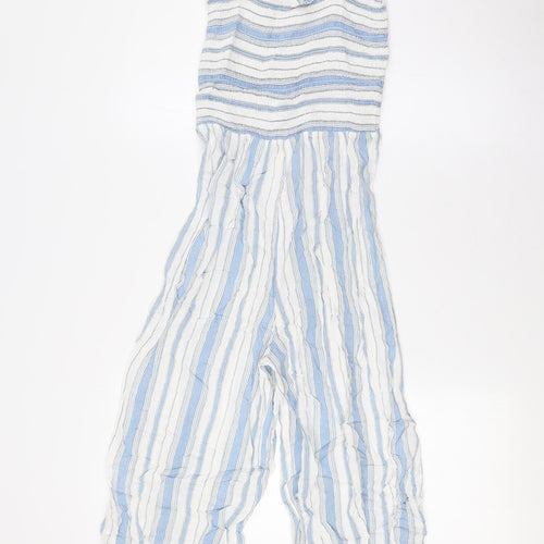 New Look Womens Blue Striped Viscose Jumpsuit One-Piece Size 8 L27 in - Smocked Top