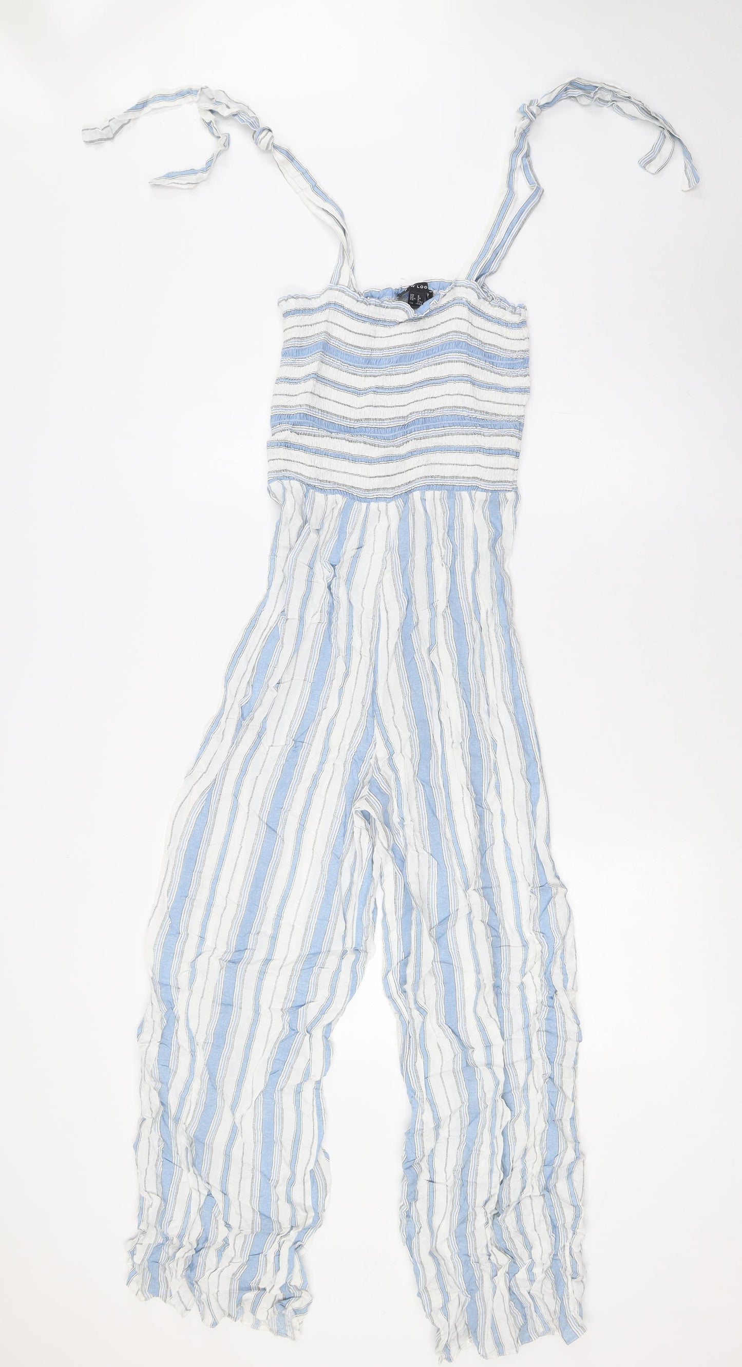 New Look Womens Blue Striped Viscose Jumpsuit One-Piece Size 8 L27 in - Smocked Top