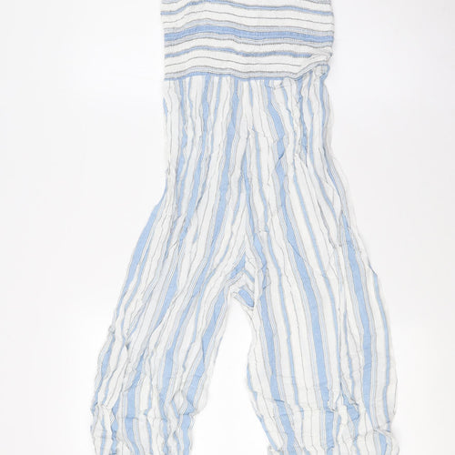 New Look Womens Blue Striped Viscose Jumpsuit One-Piece Size 8 L27 in - Smocked Top