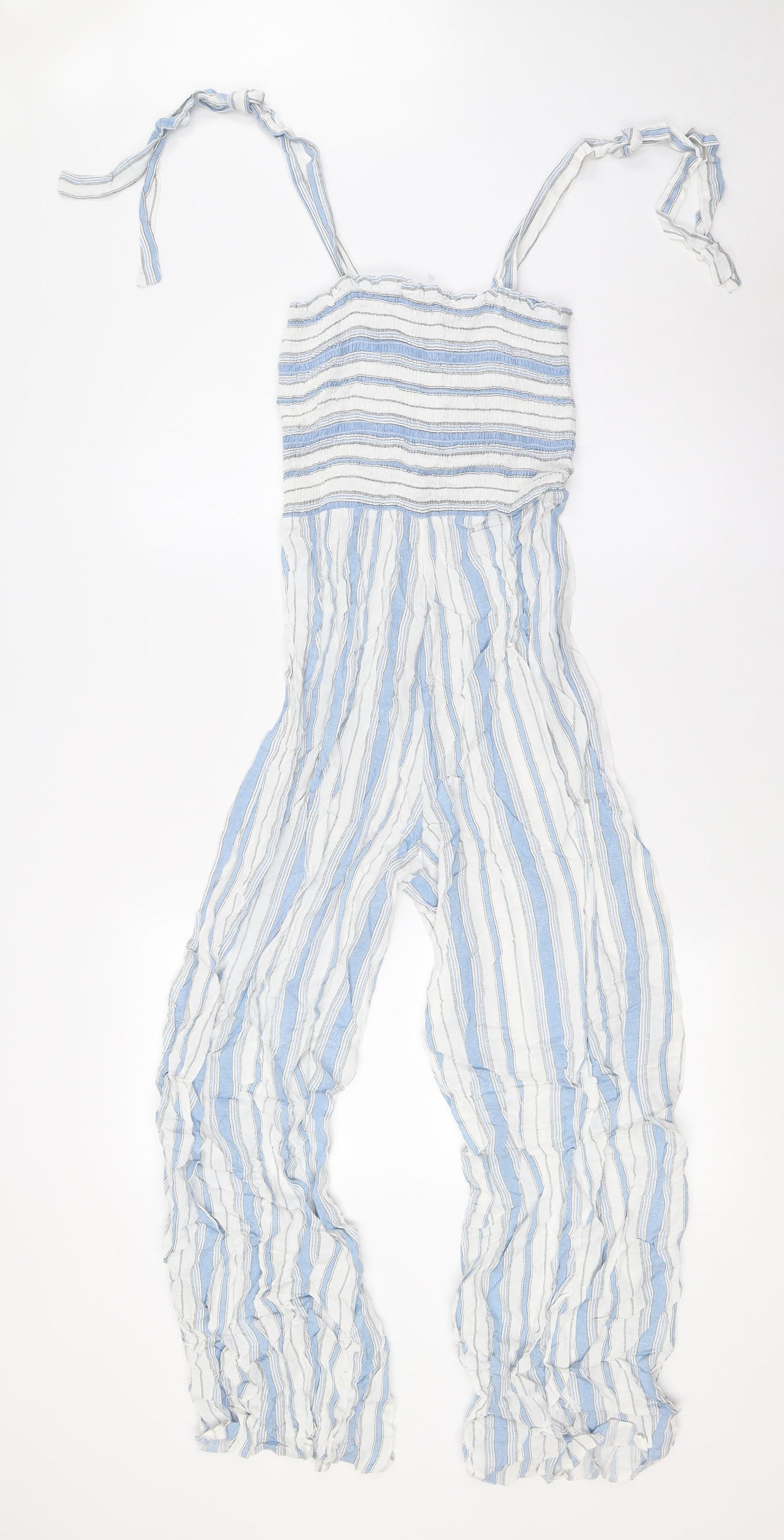 New Look Womens Blue Striped Viscose Jumpsuit One-Piece Size 8 L27 in - Smocked Top