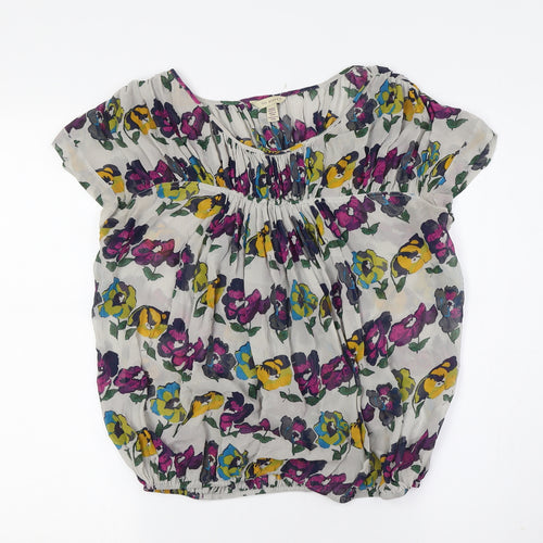 Ted Baker Womens Multicoloured Floral Silk Basic Button-Up Size 10 Round Neck