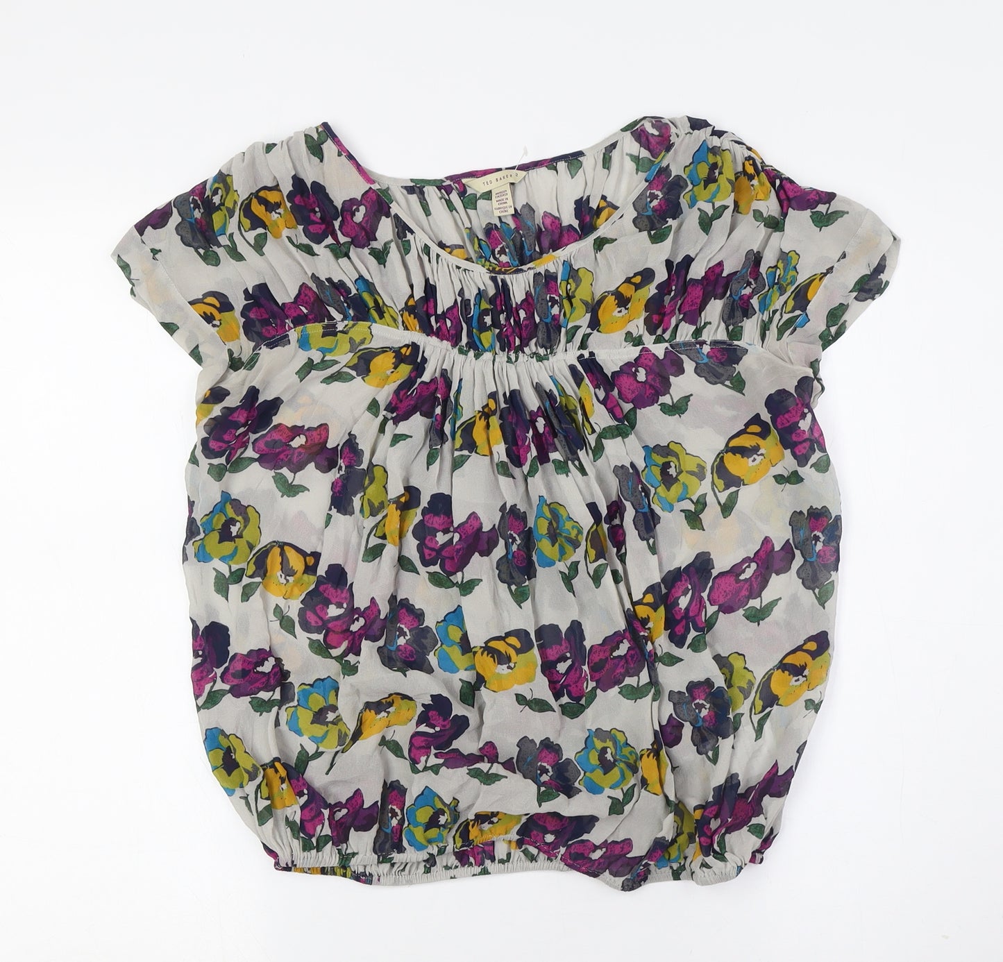 Ted Baker Womens Multicoloured Floral Silk Basic Button-Up Size 10 Round Neck