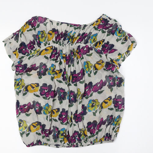 Ted Baker Womens Multicoloured Floral Silk Basic Button-Up Size 10 Round Neck