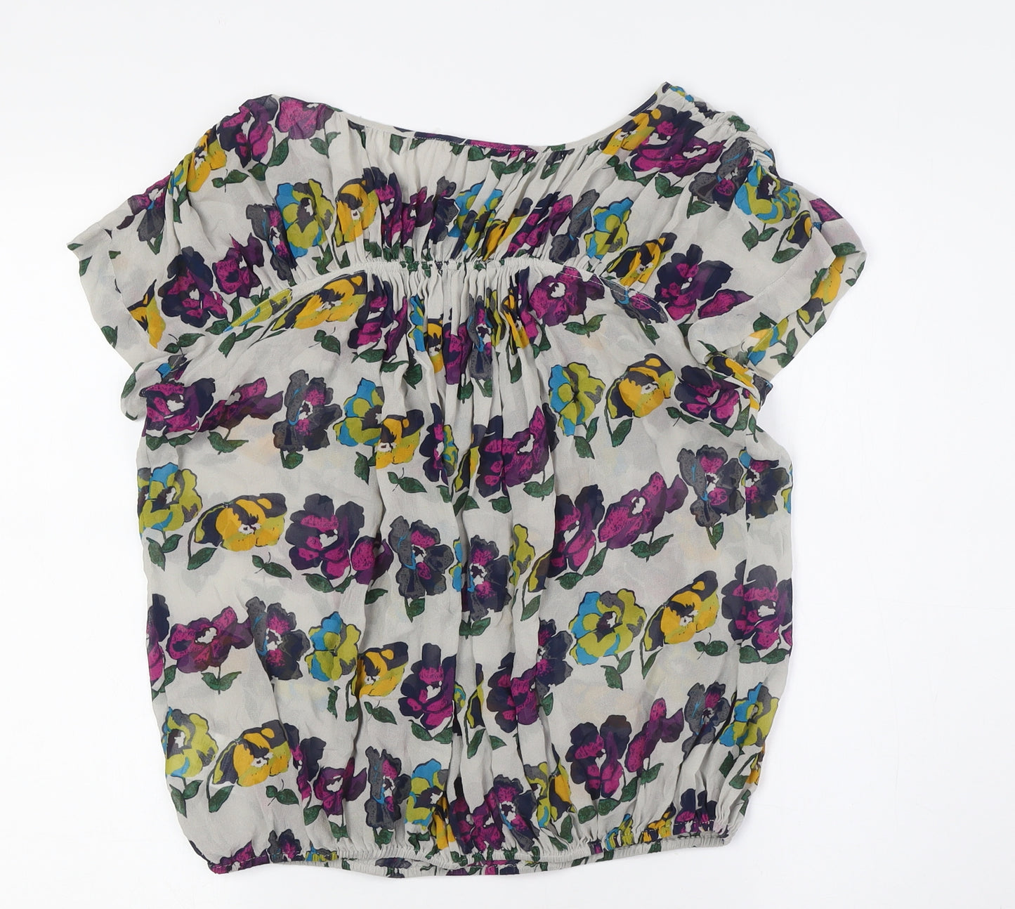 Ted Baker Womens Multicoloured Floral Silk Basic Button-Up Size 10 Round Neck