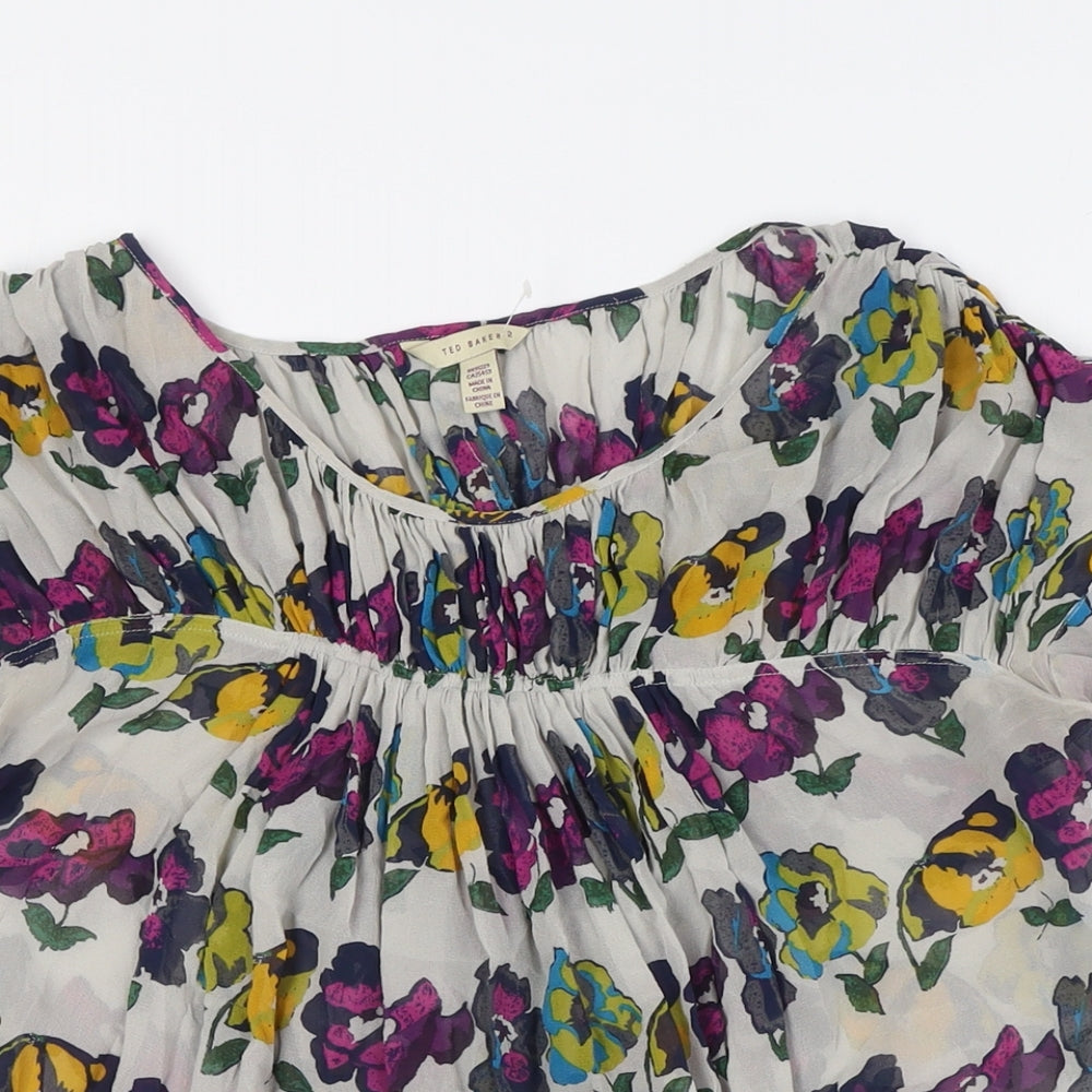 Ted Baker Womens Multicoloured Floral Silk Basic Button-Up Size 10 Round Neck
