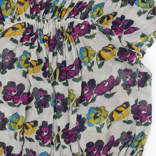 Ted Baker Womens Multicoloured Floral Silk Basic Button-Up Size 10 Round Neck
