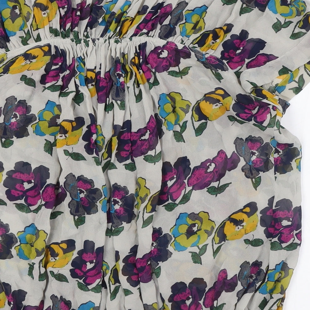 Ted Baker Womens Multicoloured Floral Silk Basic Button-Up Size 10 Round Neck