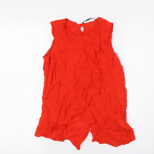 Zara Womens Red Viscose Basic Button-Up Size S Round Neck - Wrap Effect