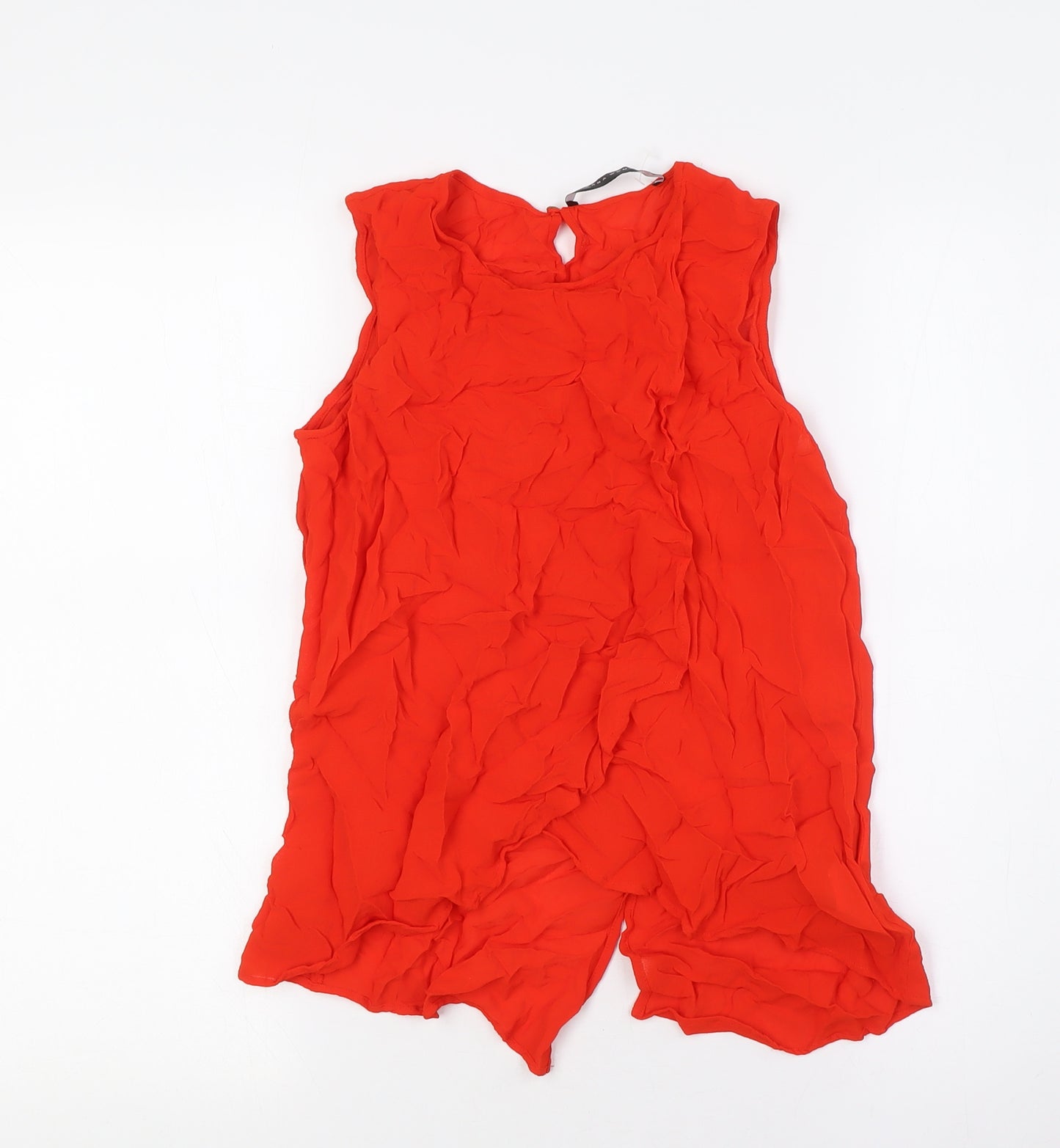Zara Womens Red Viscose Basic Button-Up Size S Round Neck - Wrap Effect