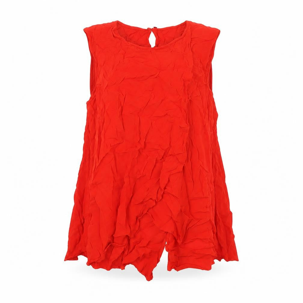 Front view of Zara women’s red viscose basic button-up, size S, round neck - wrap effect